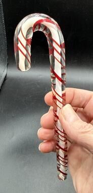 Vtg Heavy Hand blown Glass Candy Cane Christmas Ornament 3D Effect -C36